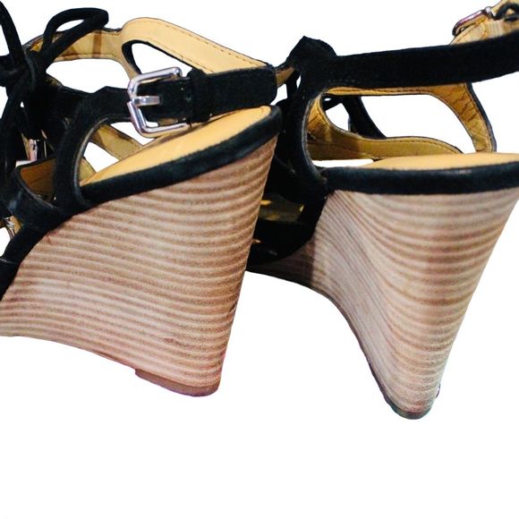 COACH black suede strappy wedges size 6 fun party shoes for comfort with class - Picture 5 of 12
